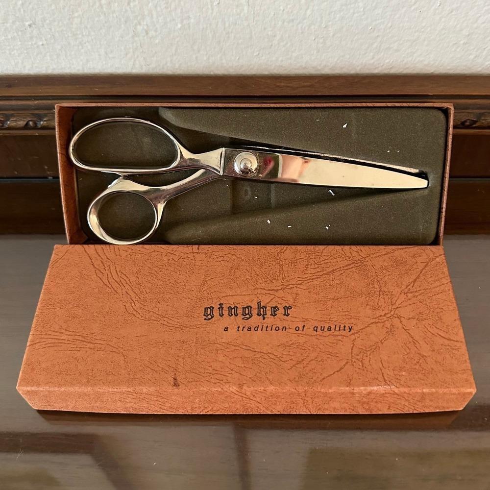 Gingher Pinking Shears 7.5 Inch Chrome Plated Sewing Scissors with Original Box